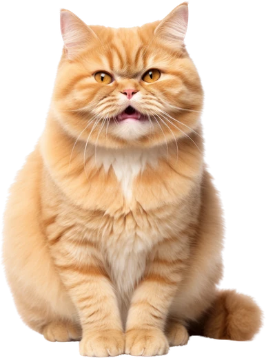 Gato laranja de pelagem longa e bem cuidada, sentado